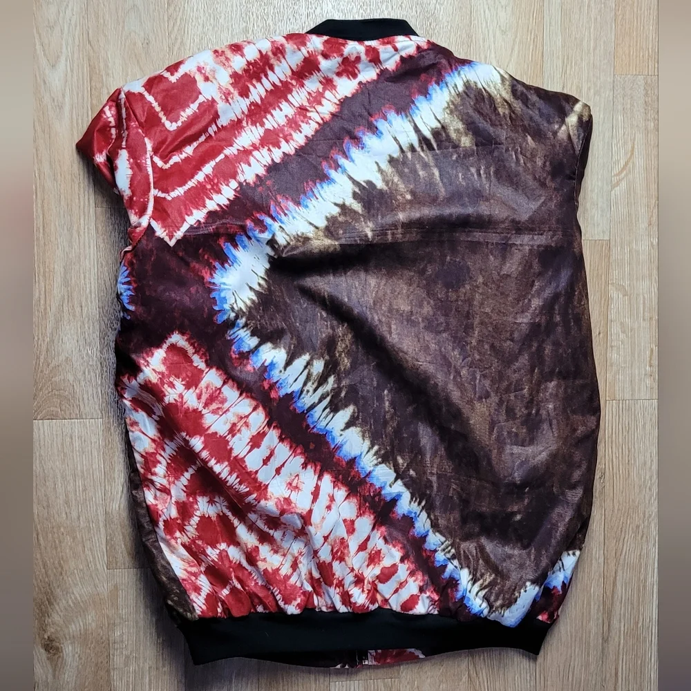 Multicolor Tie-Dye Bomber Jacket Size XL Brown/ Red